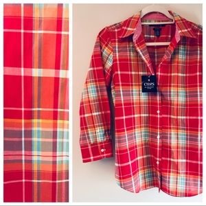 Chaps no-iron button-down shirt in rainbow plaid M
